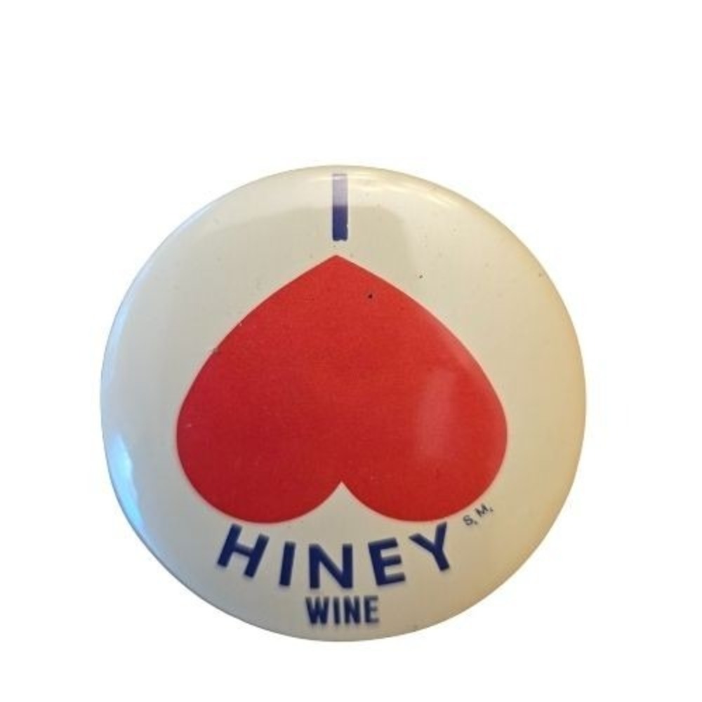 Vintage Hiney Wine Heart Red‎ Blue Graphic Button Pin Collectible